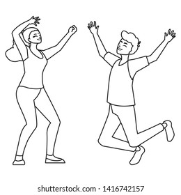 happy young couple celebrating characters