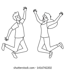 happy young couple celebrating characters