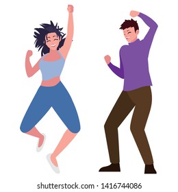 happy young couple celebrating characters