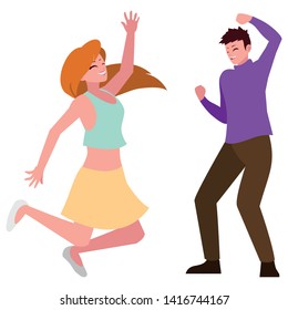 happy young couple celebrating characters