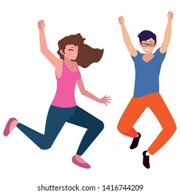 happy young couple celebrating characters