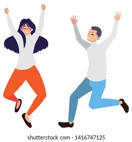 happy young couple celebrating characters