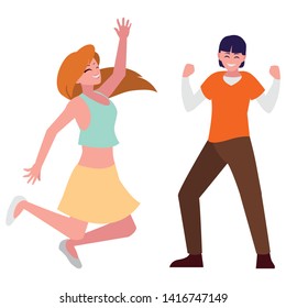 happy young couple celebrating characters