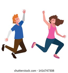happy young couple celebrating characters