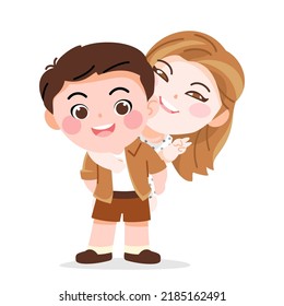 Happy young couple cute vector cartoon on white background