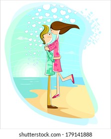 Happy young couple having fun on the beach