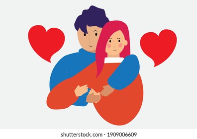 Happy young couple hugging each other. hug day greeting card for lovers. married people embrace with true love. Saint valentine's day celebration concept. Vector illustration.	
