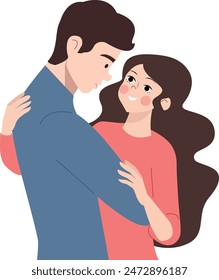 Happy young couple hugging. Man hugs woman. Smiling girl hugs man . Happy young couple hugging. Smiling girl. Young girl hugs guy's shoulder. Girl on a guy's shoulder. EPS10