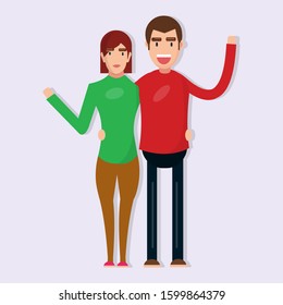 happy young couple isolated vector illustration in flat style