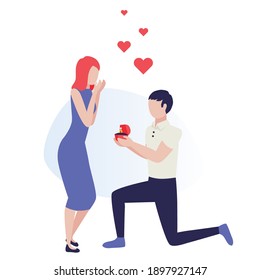 Happy young couple. Loving couple during date, romantic, hugging, kiss. Valentine's Day love and feelings. Human characters on white background. Color vector illustration