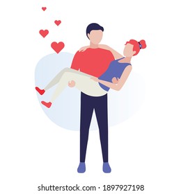 Happy young couple. Loving couple during date, romantic, hugging, kiss. Valentine's Day love and feelings. Human characters on white background. Color vector illustration