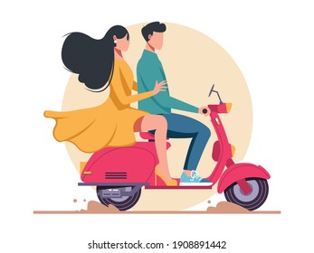 Happy Young Couple Riding Motorcycle