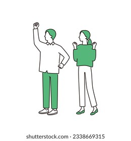 Happy young couple. simple full body illustration