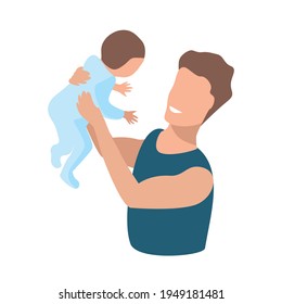 Happy young dad is playing plays with a small child. Happiness of fatherhood, father's day, happy childhood, vector illustration in simple modern style isolated on white background.