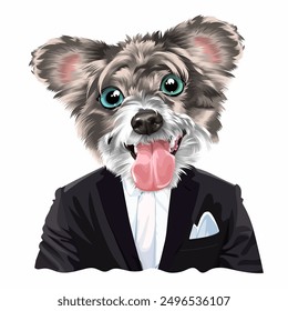 Happy young dog wearing a suit vector illustration