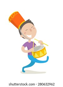 A Happy Young Drummer Boy. Flat Design. Vector Illustration.