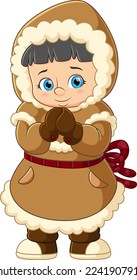 Happy Young eskimo girl teen dressed warm clothes of illustration