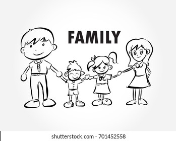 Hand Drawing Cartoon Happy Family Happy Stock Vector (Royalty Free ...