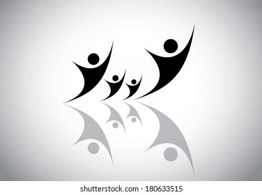 Happy Young family couple & children in joy & happiness. Man, Woman, Wife and kids of black color celebrating event or occasion together Ã?Â¯Ã?Â¿Ã?Â½ holiday, happiness or success concept illustration art