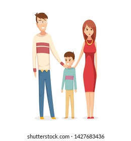 Happy young family. Dad, mom and son together. Vector illustration.