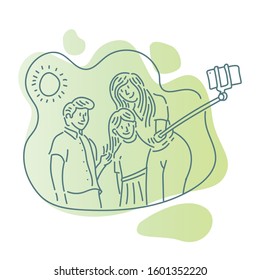 Happy young family. Dad, mom and children. Cute cartoon characters on white background. Vector illustration in flat style