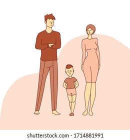 Happy young family. Dad, mom, son  together. Vector illustration 