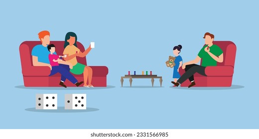 Happy young family and friends spending weekend together playing table games and enjoying each other 2d vector illustration concept for banner, website, illustration, landing page, flyer, etc.