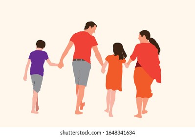 Happy young family have fun.  family walking together