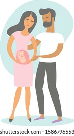 Happy young family expecting  a child  vector illustration