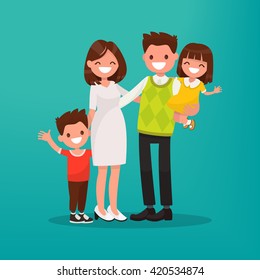 Happy Young Family. Vector Illustration Of A Flat Design.