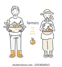 happy young farmers, simple and friendly illustration