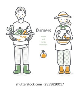 jóvenes agricultores felices, ilustración simple y amigable