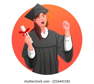 Happy young female graduate holding Rolled diplomat from university graduate