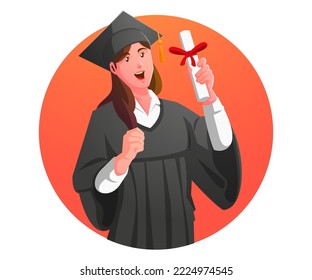 Happy young female graduate holding Rolled diplomat from university graduate
