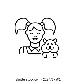 Happy young girl and her smiling hamster. Pixel perfect, editable stroke line design