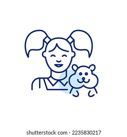 Happy young girl and her smiling hamster. Pixel perfect, editable stroke line