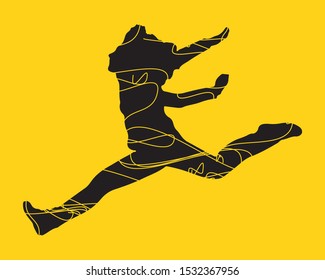 Happy Young Girl Jumping In The Air Concept Line Art Scribble Sketch Design Of Women Empowerment Vector Design