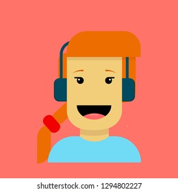 Happy young girl listening music and singing. Modern cartoon character in vector.