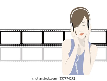 Happy young girl listening to the music