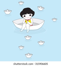 Happy Young Girl Reading A Book In A Boat illustration