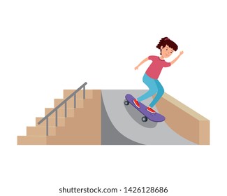 happy young girl in skateboard on the ramp