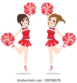 Happy young girls cheerleaders jumping and dancing together