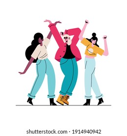 happy young girls dancing characters vector illustration design