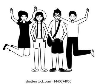 happy young group people character on white background vector illustration