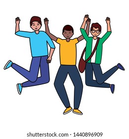 happy young group people character on white background vector illustration