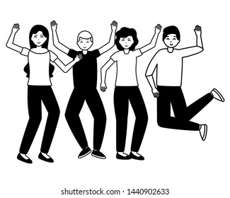 happy young group people character on white background vector illustration