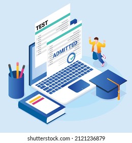 Happy Young Guy Passed College Admission Test 3D Isometric Vector Concept For Banner, Website, Illustration, Landing Page, Flyer, Etc