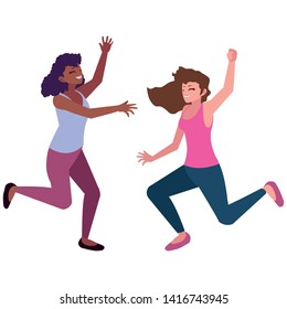happy young interracial women celebrating