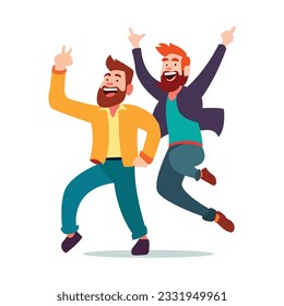Happy young joyful people raising their hands happy friendship day vector illustration 
