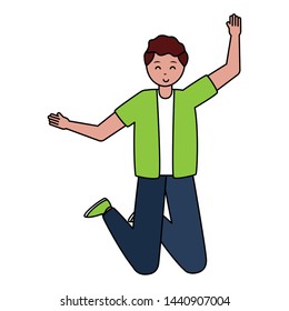 happy young jumping man character vector illustration